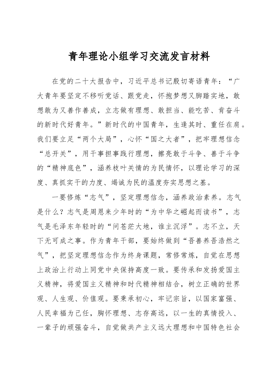 青年理论小组学习交流发言材料.docx,第1页预览