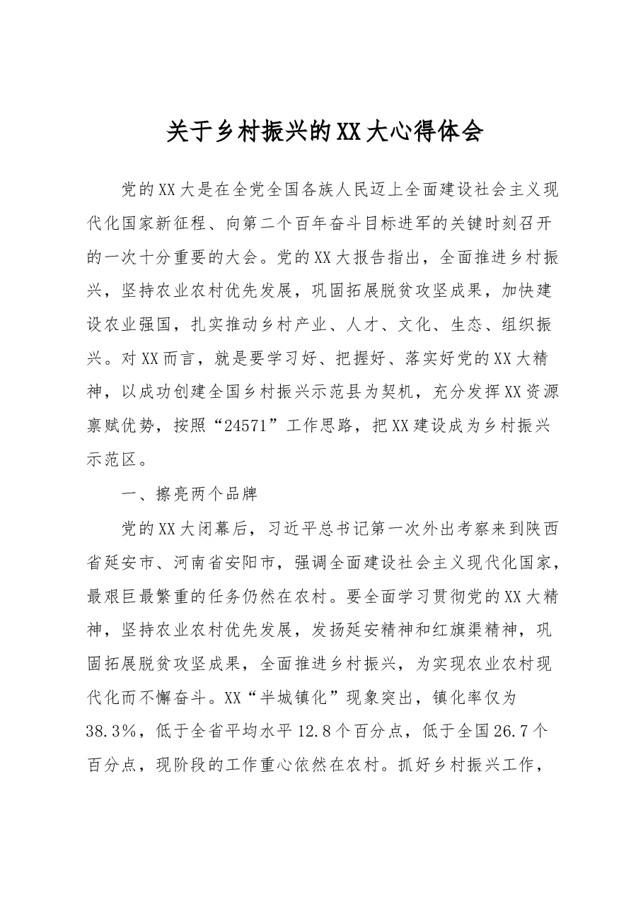 关于乡村振兴的XX大心得体会.docx,第1页预览