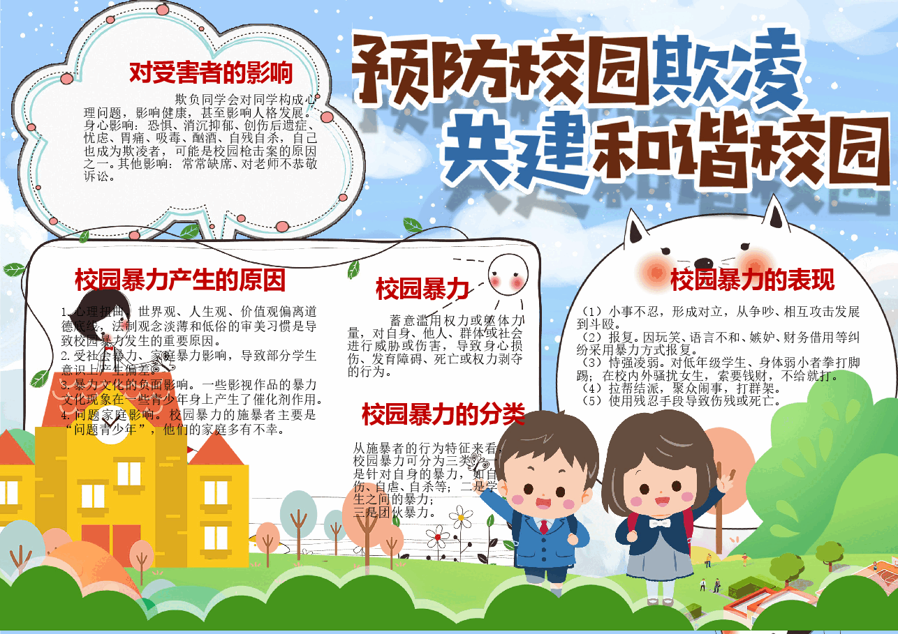 预防校园欺凌共建和谐校园学生小报.doc,第1页预览