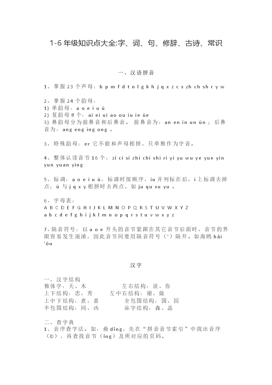 小学语文1-6年级知识点大全.doc,第1页预览