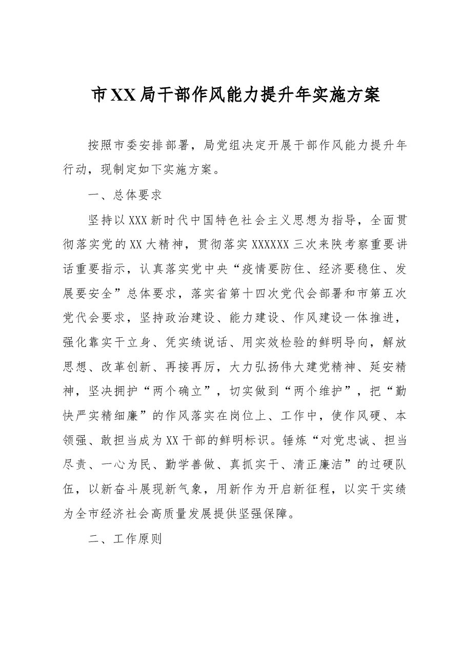 市XX局干部作风能力提升年实施方案.docx，第1页预览