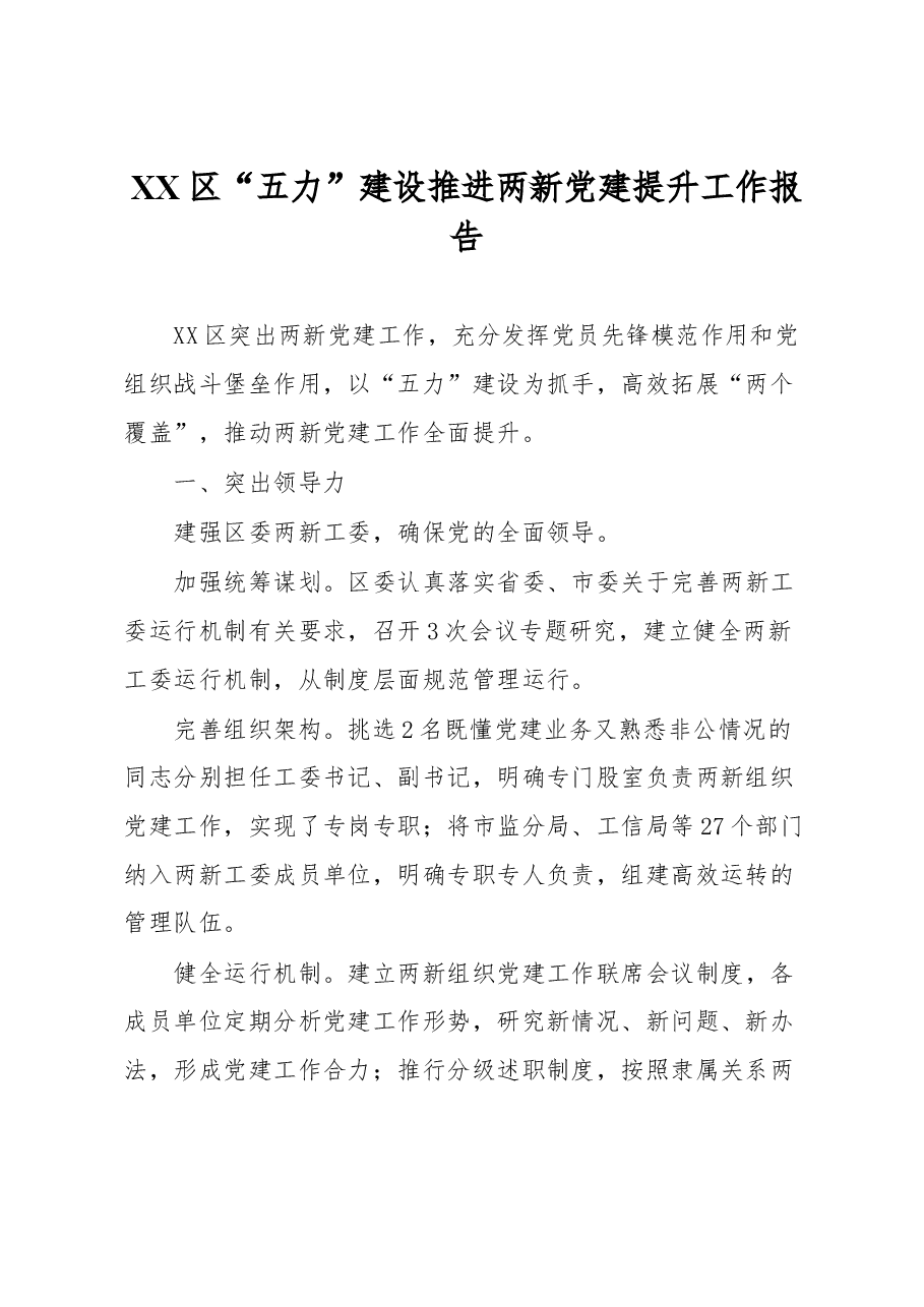 XX区“五力”建设推进两新党建提升工作报告.docx，第1页预览