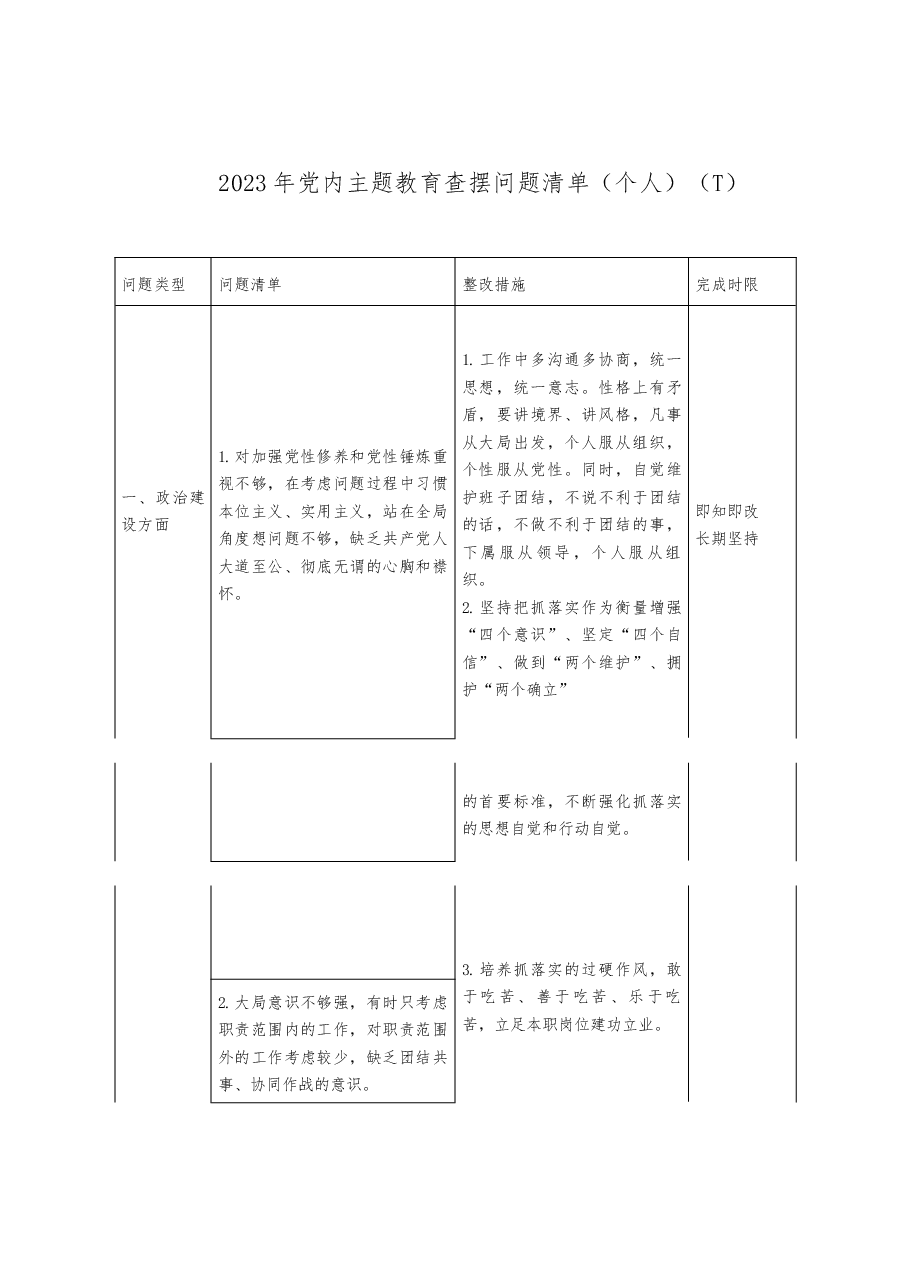 2023年党内主题教育查摆问题清单(个人).doc,第1页预览