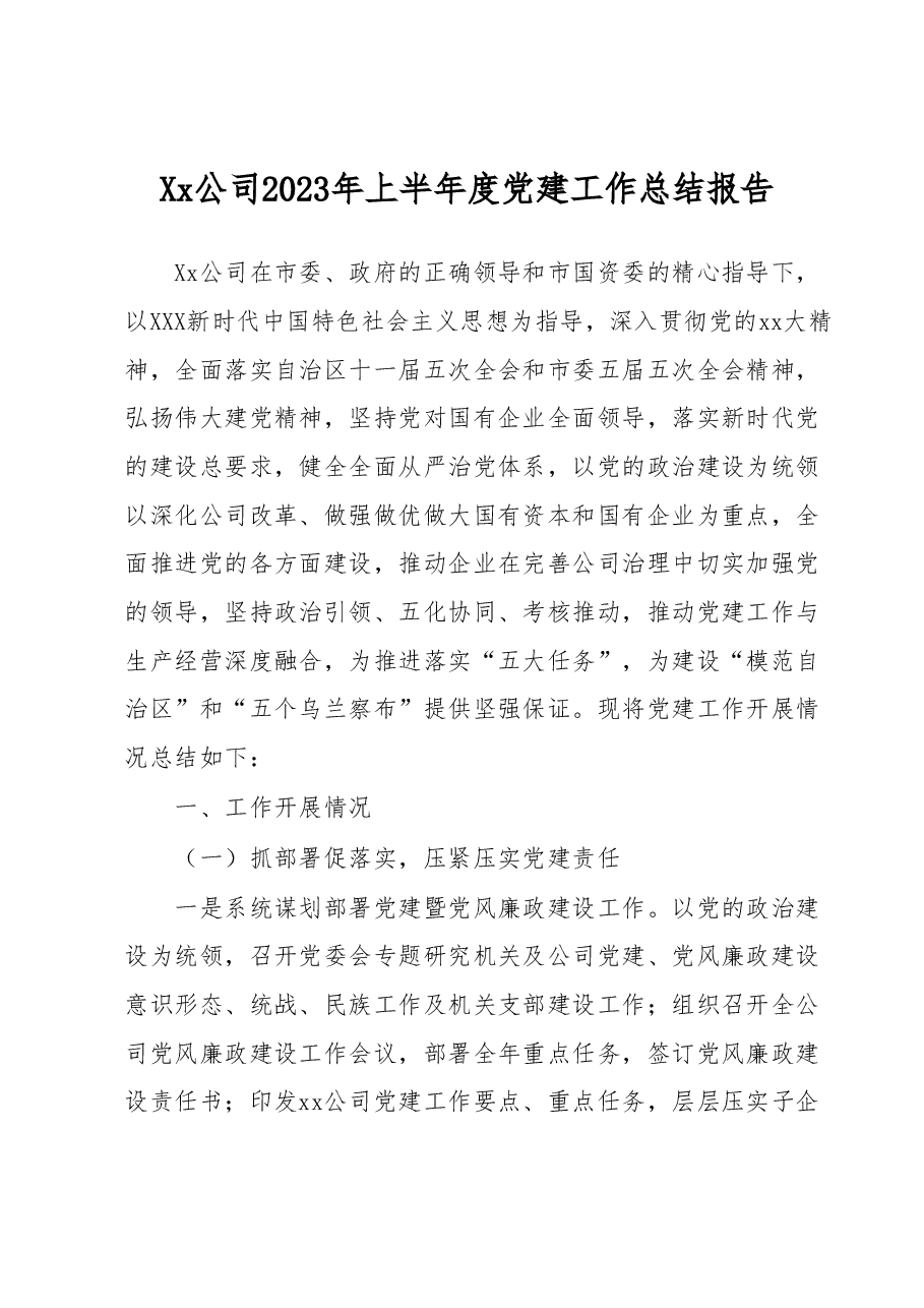 企业2023年上半年度党建工作总结报告.docx,第1页预览