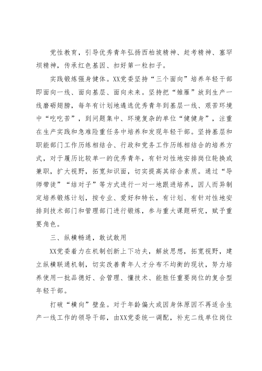 国企党建经验交流:“选育用管”全链条发力为年轻干部打造成长矩阵.docx,第4页预览
