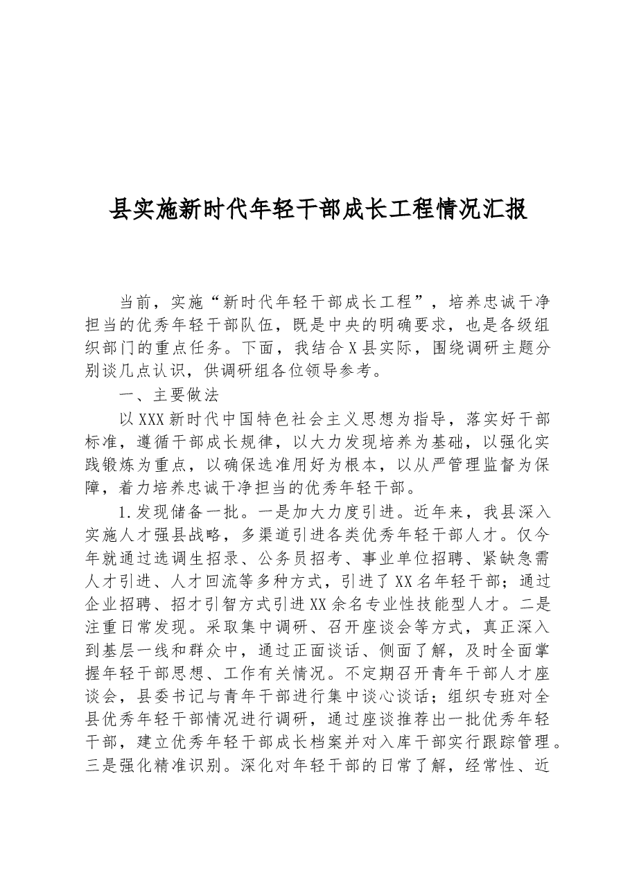 县实施新时代年轻干部成长工程情况汇报.docx,第1页预览