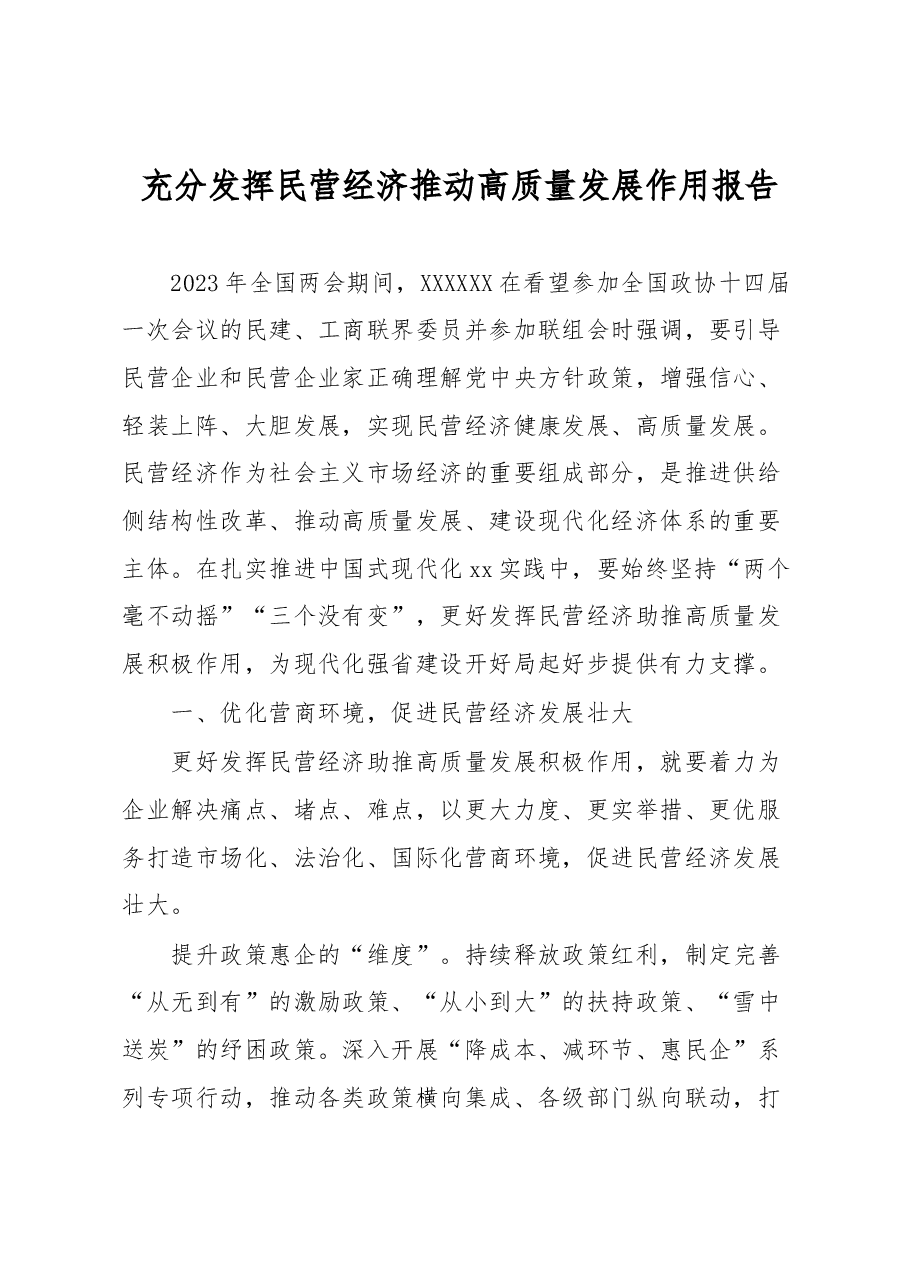 充分发挥民营经济推动高质量发展作用报告.docx，第1页预览