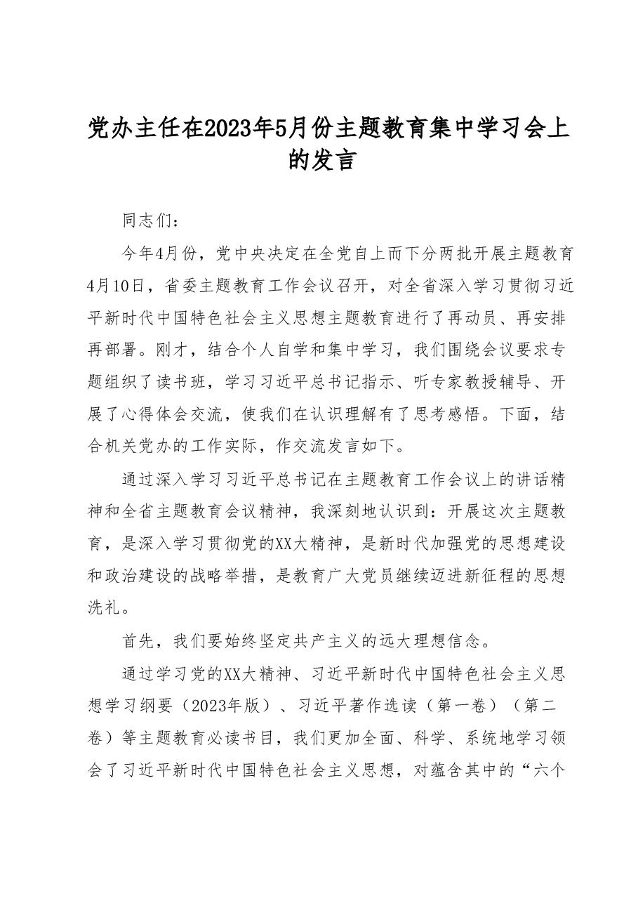 党办主任在2023年5月份主题教育集中学习会上的发言.docx,第1页预览