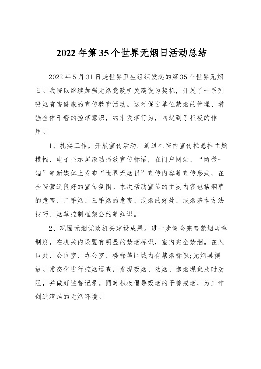 2022年第35个世界无烟日活动总结.docx,第1页预览