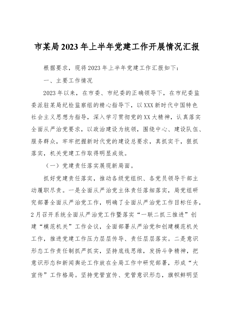 市某局2023年上半年党建工作开展情况汇报.docx，第1页预览