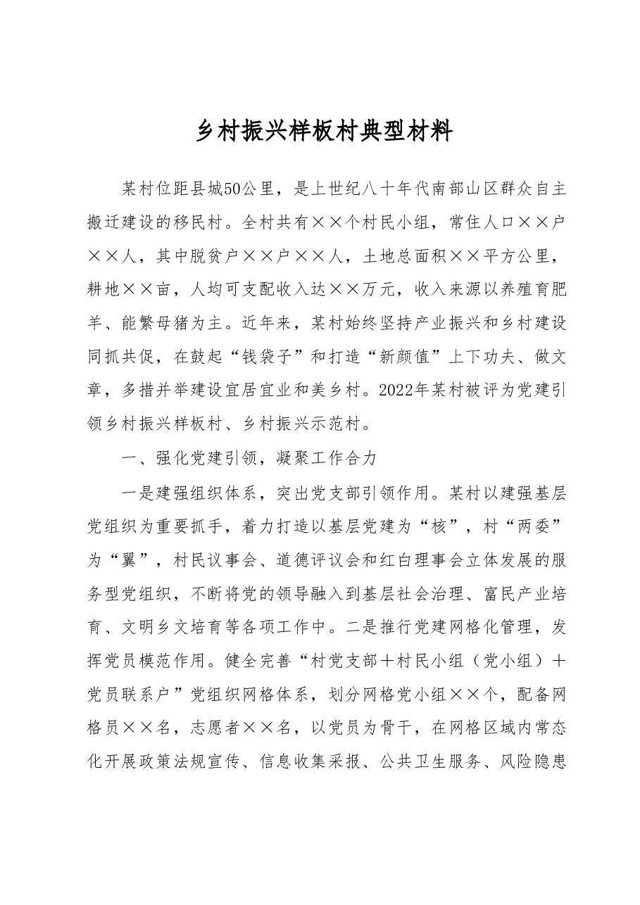 乡村振兴样板村典型材料.docx,第1页预览