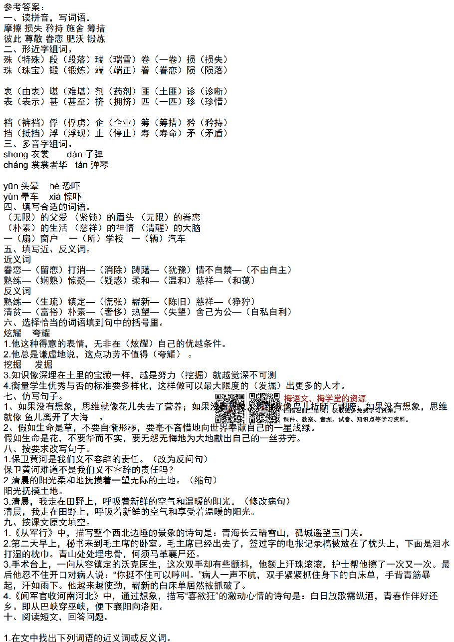 统编版语文五年级下册第4单元基础知识复习卷_纯图版.pdf,第4页预览