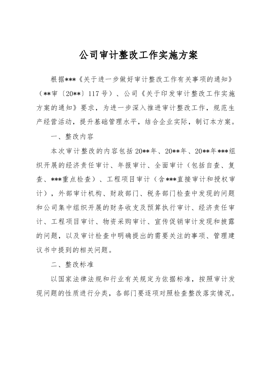 公司审计整改工作实施方案.docx,第1页预览