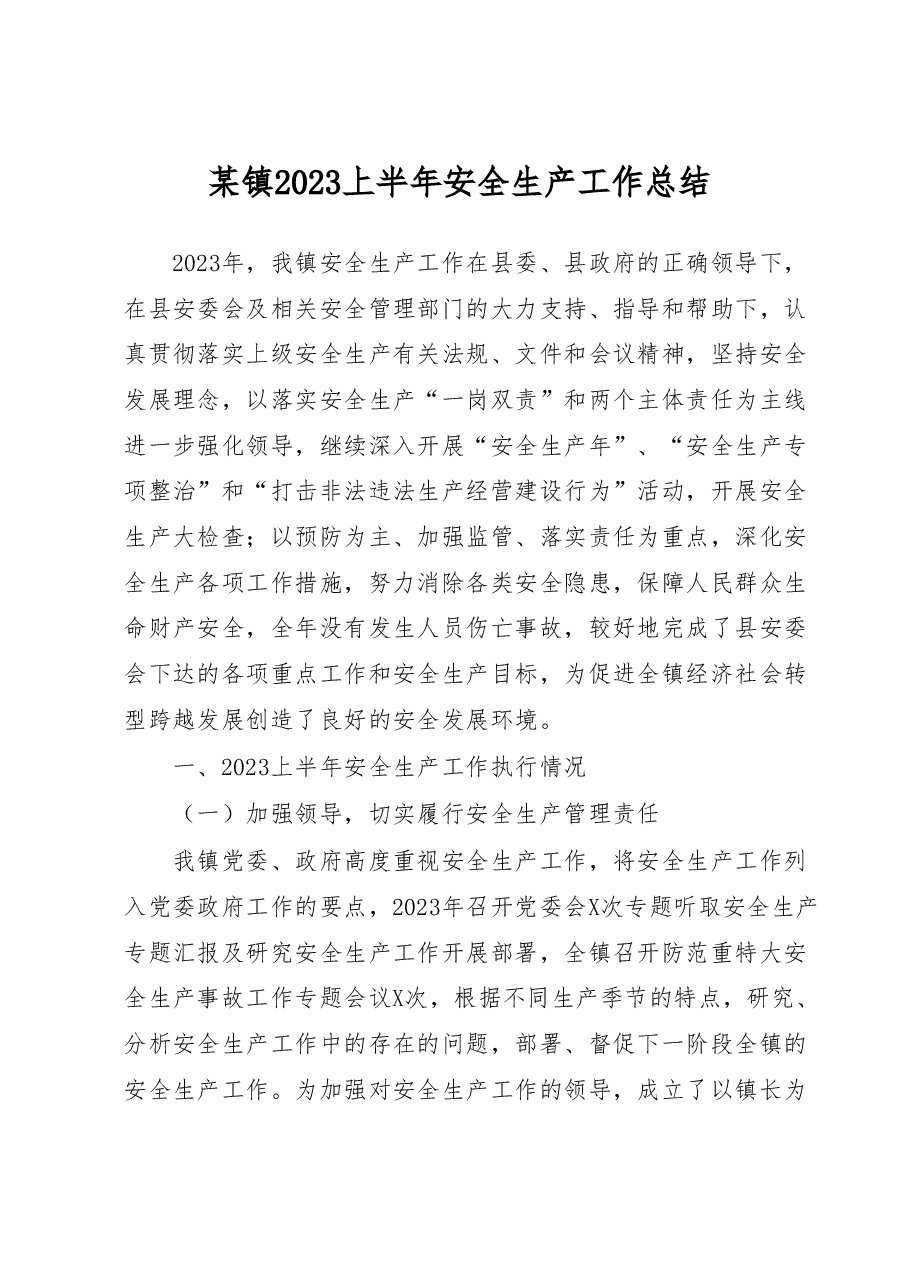 某镇2023上半年安全生产工作总结.docx,第1页预览