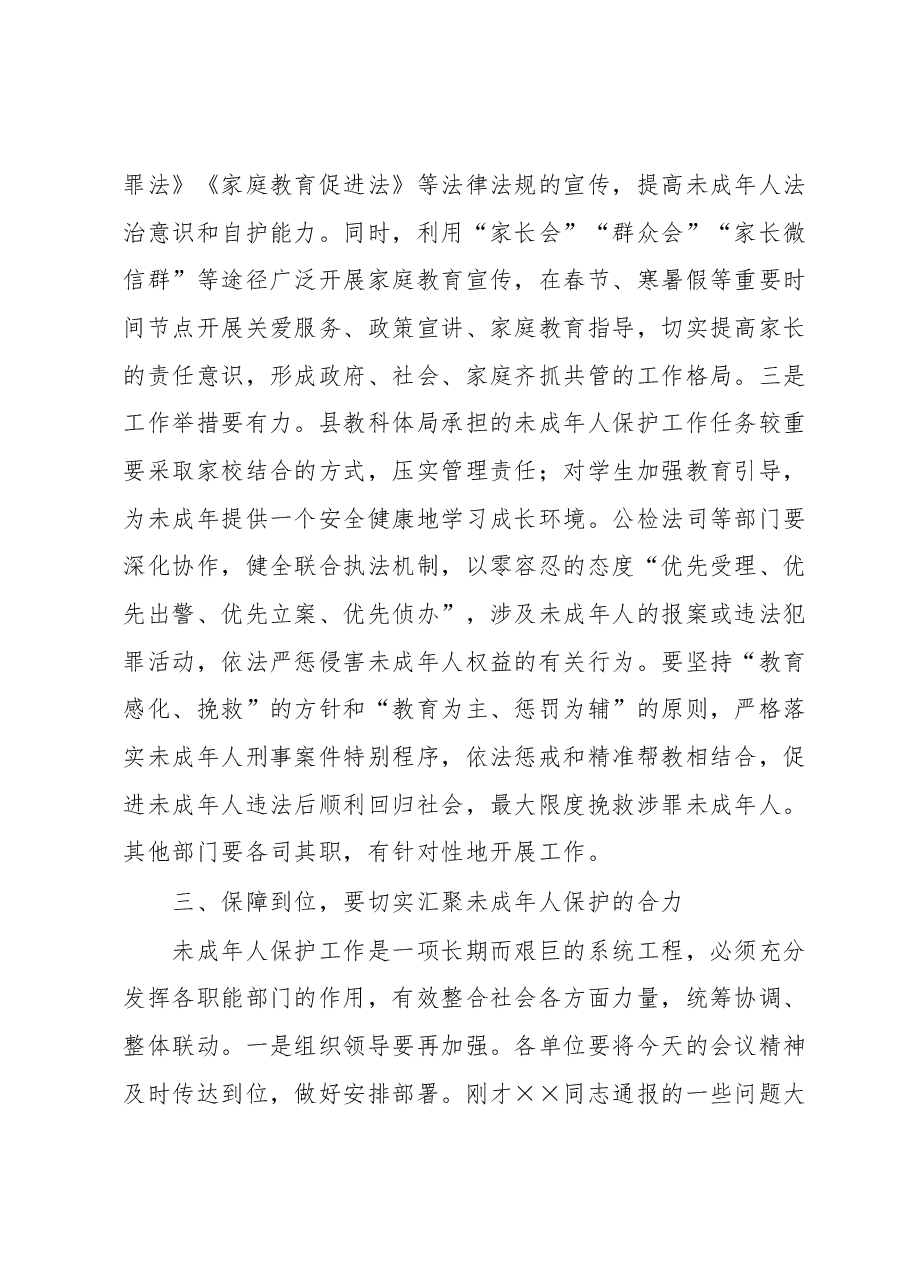 在全县未成年人保护工作领导小组第二次全体会议上的讲话.docx,第3页预览