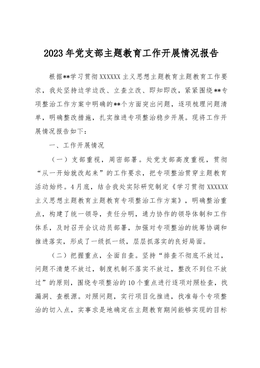 2023年党支部主题教育工作开展情况报告.docx,第1页预览