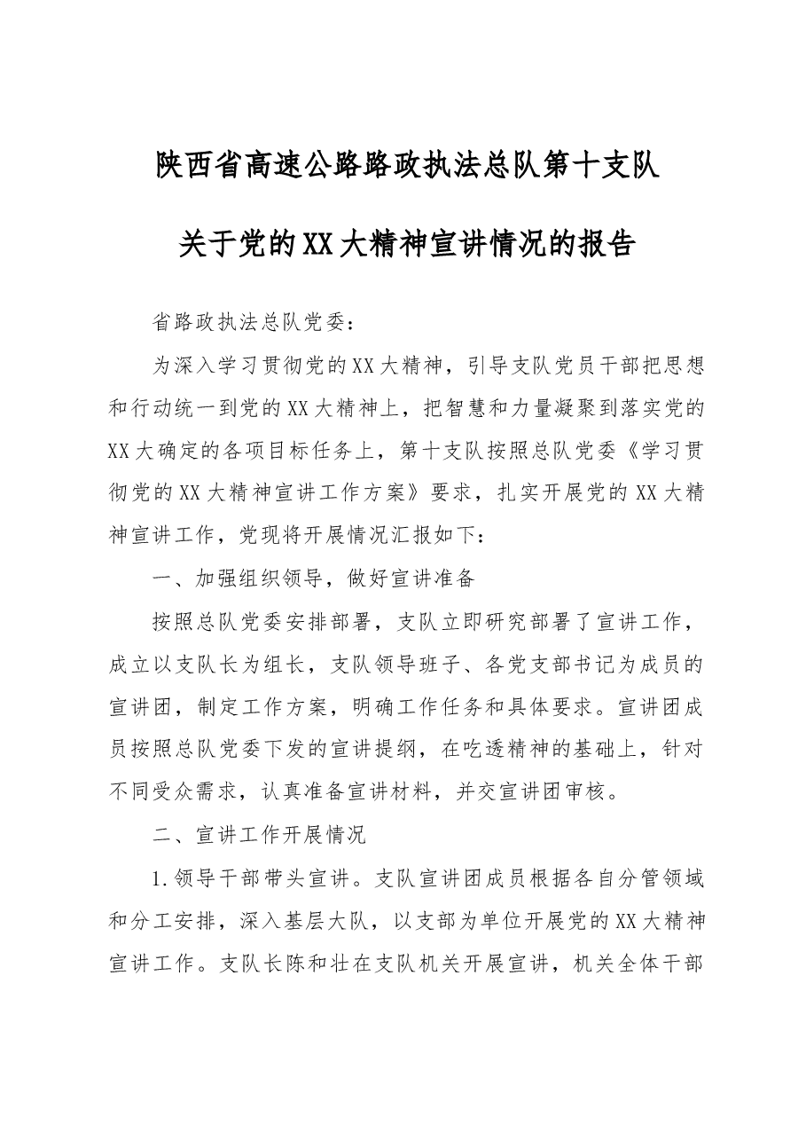总队第十支队党的二十大精神宣讲情况报告.docx,第1页预览