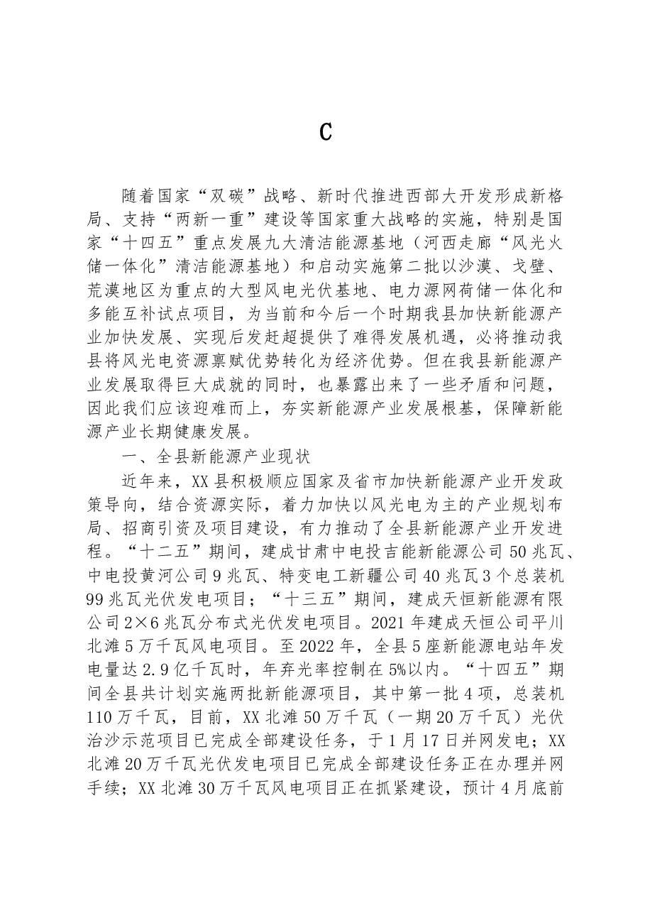 县新能源产业发展调研报告.docx,第1页预览