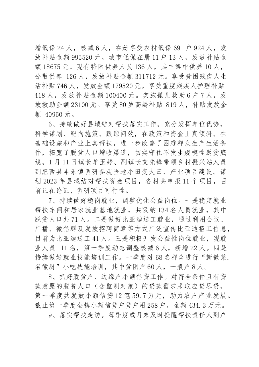 2023年第一季度XX镇巩固拓展脱贫攻坚同乡村振兴有效衔接工作总结.docx,第2页预览