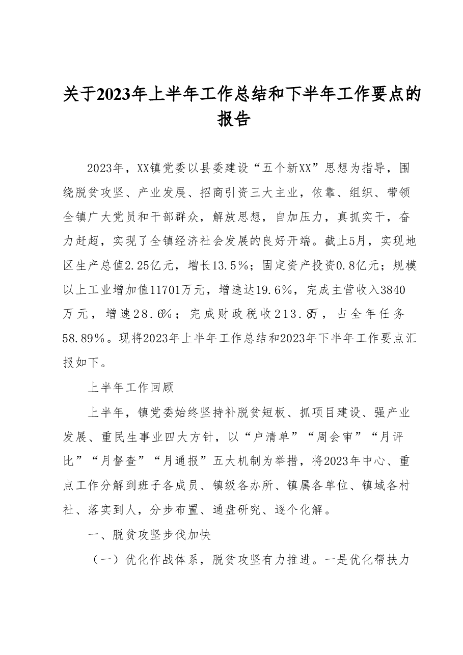 关于2023年上半年工作总结和下半年工作要点的报告.docx,第1页预览