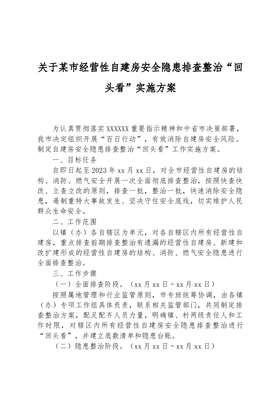 关于某市经营性自建房安全隐患排查整治“回头看”实施方案.docx,第1页预览