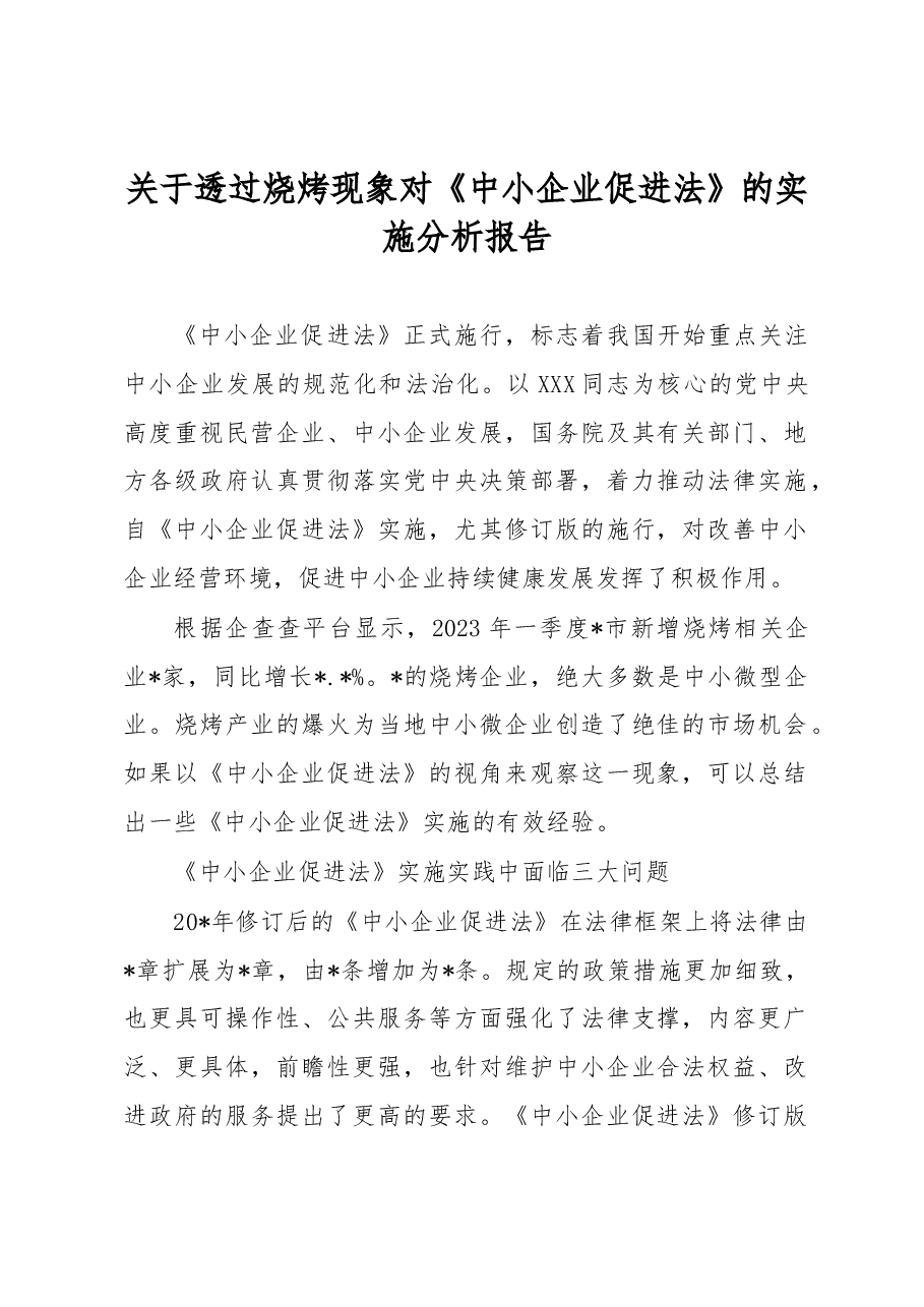关于透过烧烤现象对《中小企业促进法》的实施分析报告.docx,第1页预览