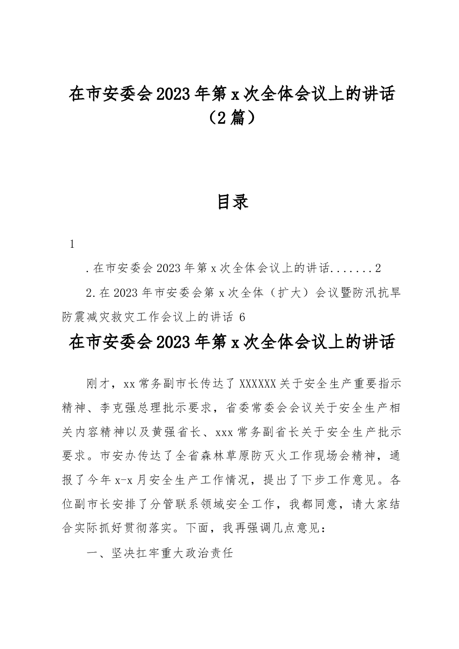 (2篇)在市安委会2023年第x次全体会议上的讲话.docx,第1页预览