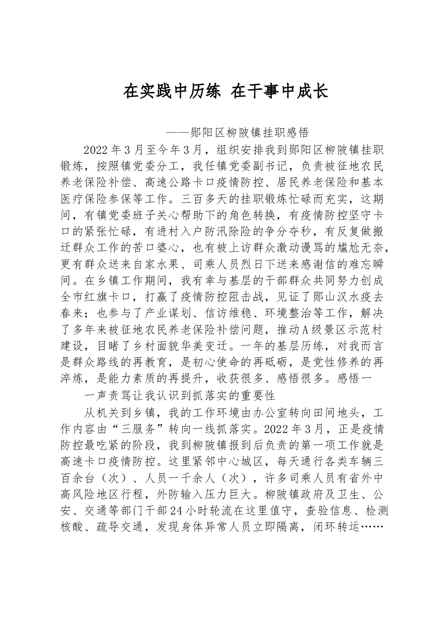 挂职感悟:在实践中历练 在干事中成长.docx,第1页预览