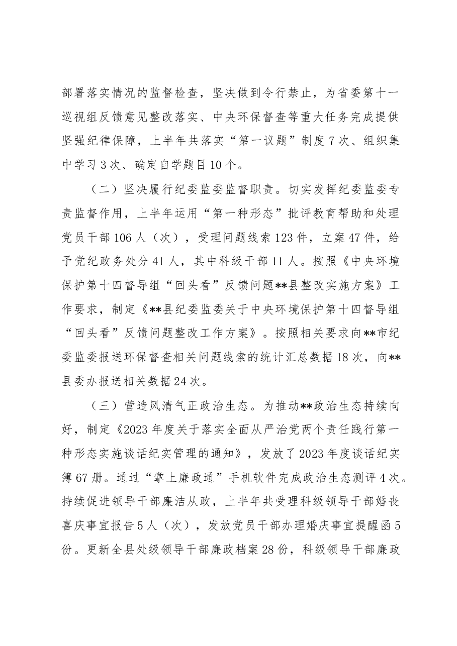 县纪委监委2023年上半年工作总结及下步计划.docx,第2页预览
