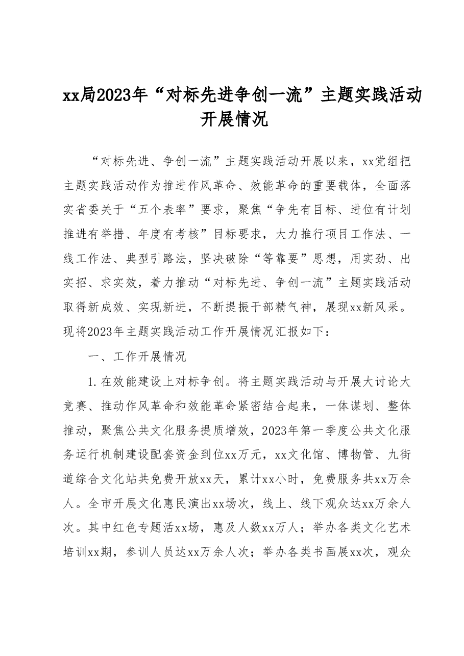 xx局2023年“对标先进争创一流”主题实践活动开展情况.docx，第1页预览