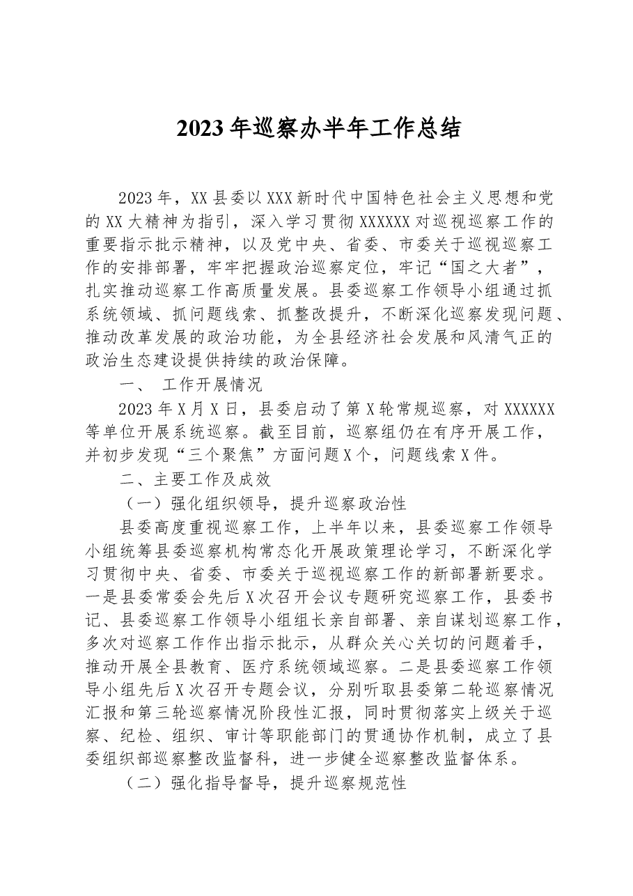 2023年巡察办半年工作总结.docx,第1页预览