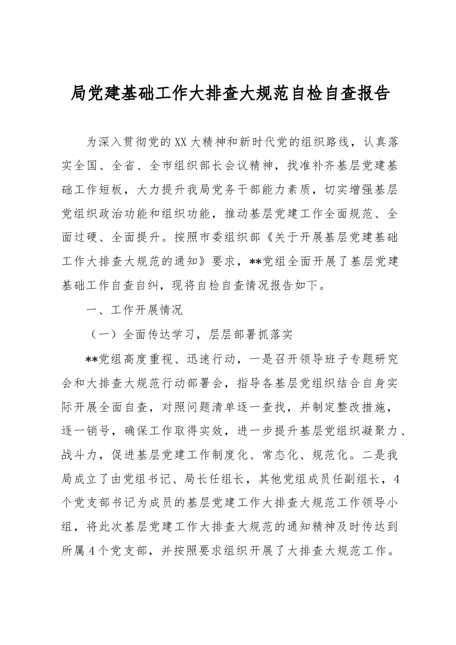 局党建基础工作大排查大规范自检自查报告.docx,第1页预览