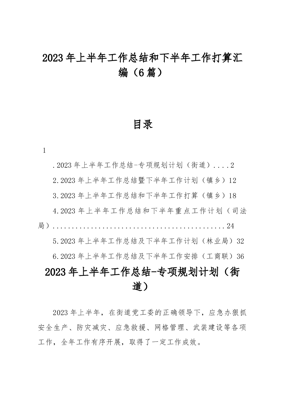 （6篇）2023年上半年工作总结和下半年工作打算汇编.docx，第1页预览