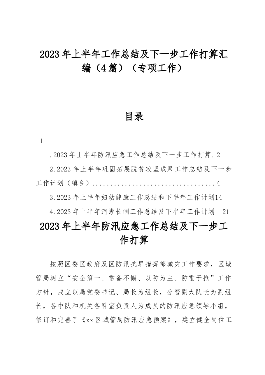 (4篇)2023年上半年工作总结及下一步工作打算汇编(专项工作).docx,第1页预览