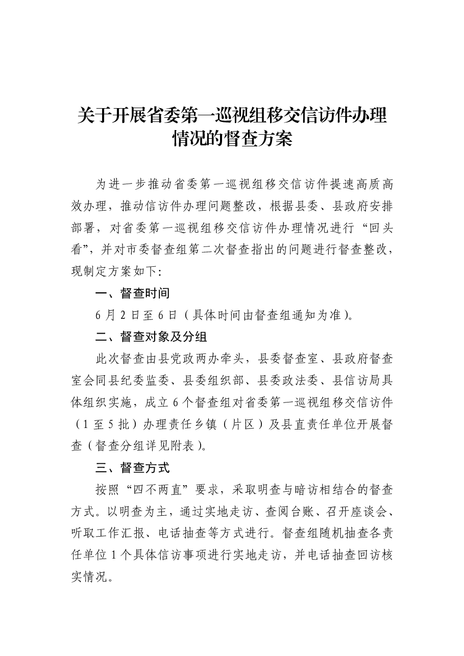 关于开展省委第一巡视组移交信访件办理情况的督查方案.pdf,第1页预览