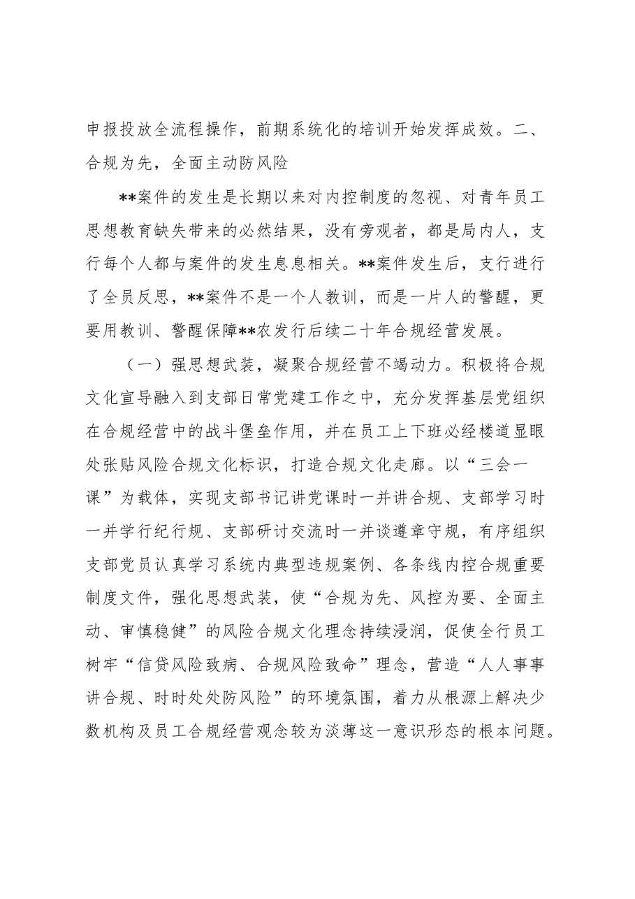 某银行以案为鉴加强党建推动发展情况报告.docx,第3页预览