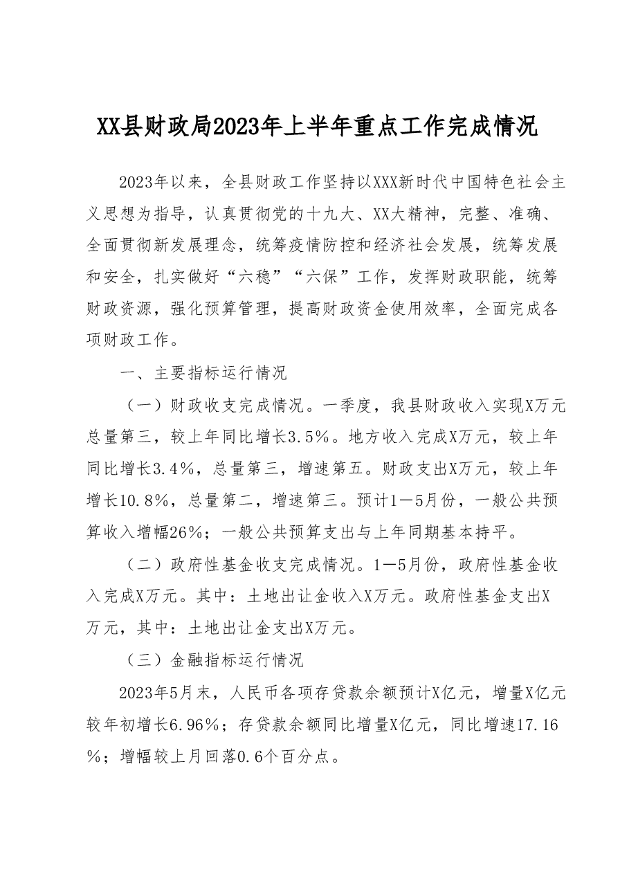 XX县财政局2023年上半年重点工作完成情况.docx,第1页预览