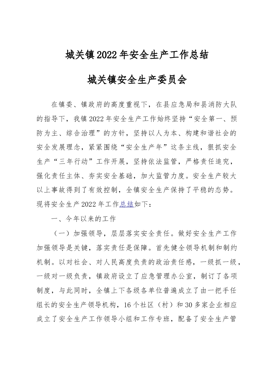 城关镇2022年安全生产工作总结.doc,第1页预览
