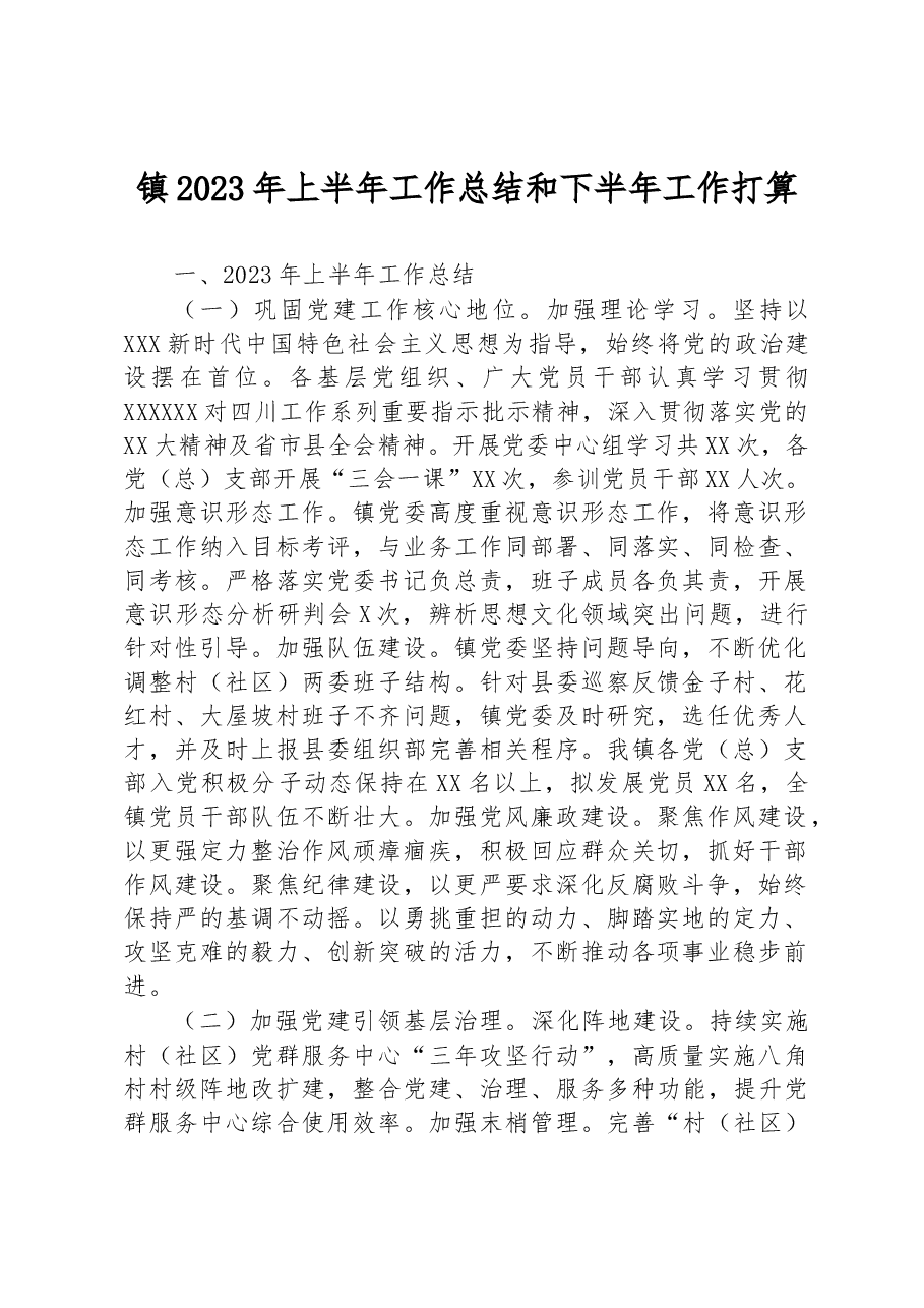 镇2023年上半年工作总结和下半年工作打算.docx,第1页预览