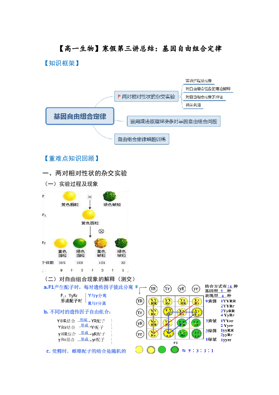 【高一生物】目标清北课后总结寒假第三讲.pdf,第1页预览