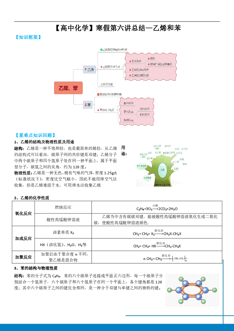 高一化学课改目标985班总结第六讲乙烯和苯免费分享.pdf,第1页预览