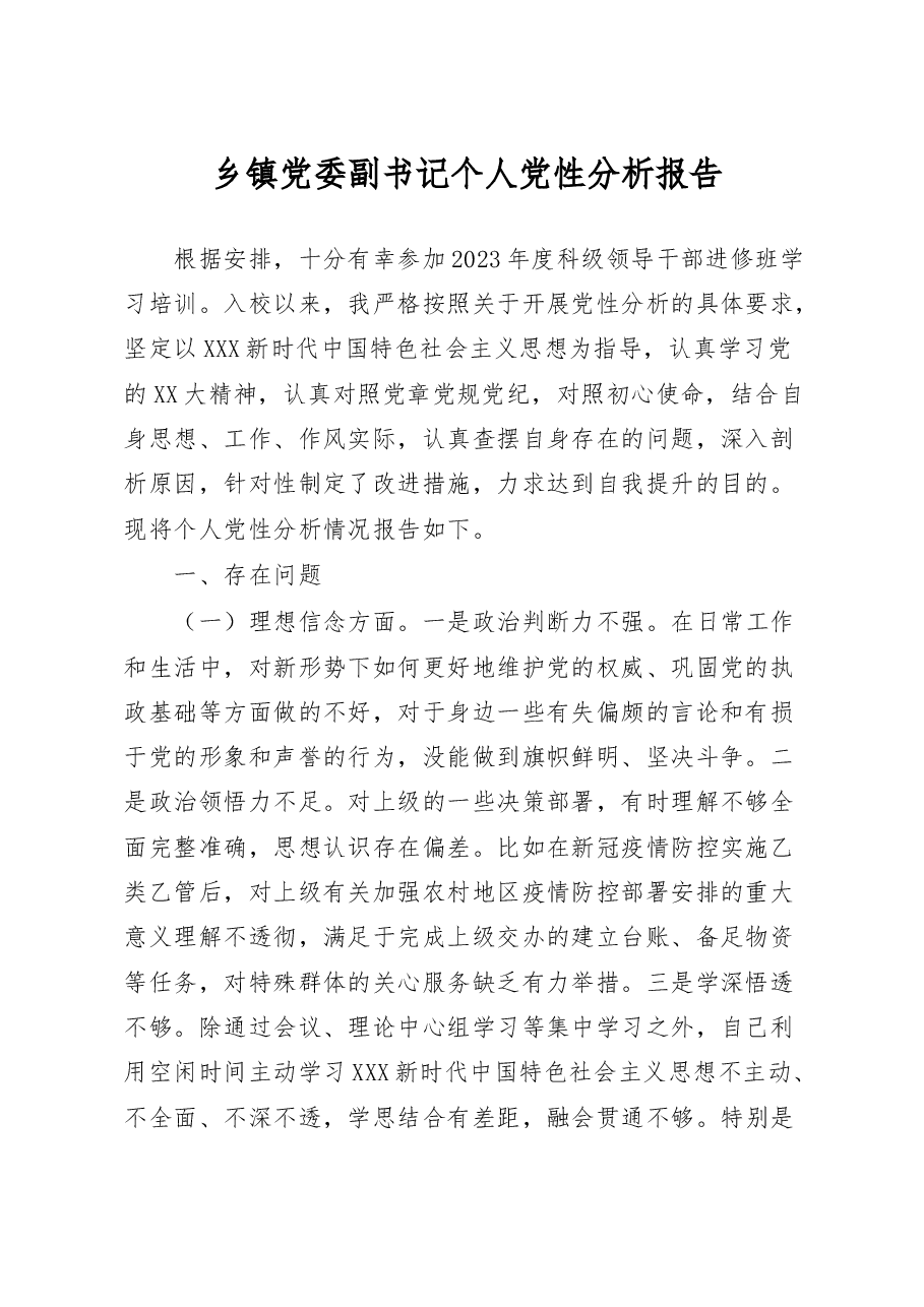 乡镇党委副书记个人党性分析报告.docx,第1页预览