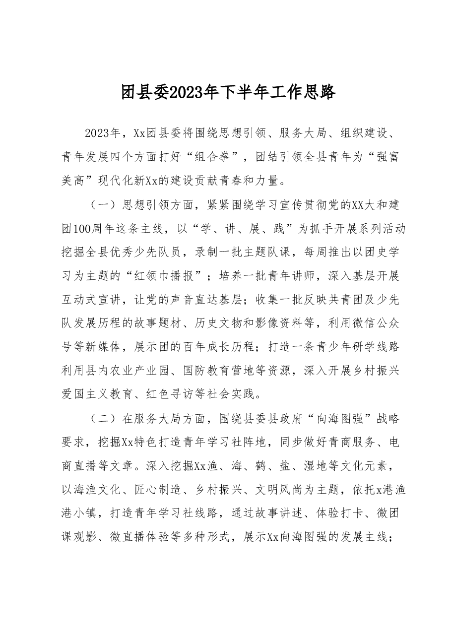 团县委2023年下半年工作思路.docx,第1页预览