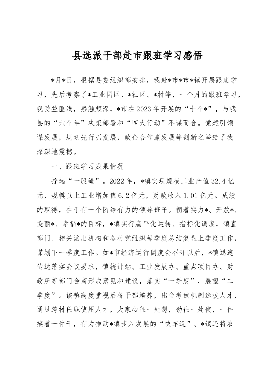 县选派干部赴市跟班学习感悟.docx,第1页预览