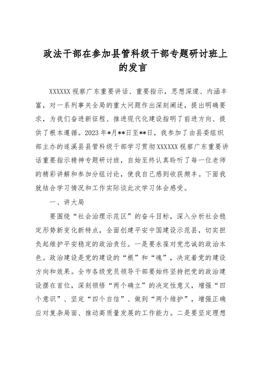 政法干部在参加县管科级干部专题研讨班上的发言.docx,第1页预览