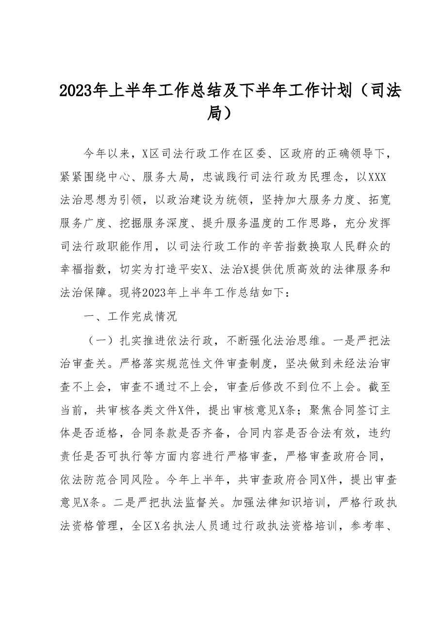 2023年上半年工作总结及下半年工作计划(司法局).docx,第1页预览