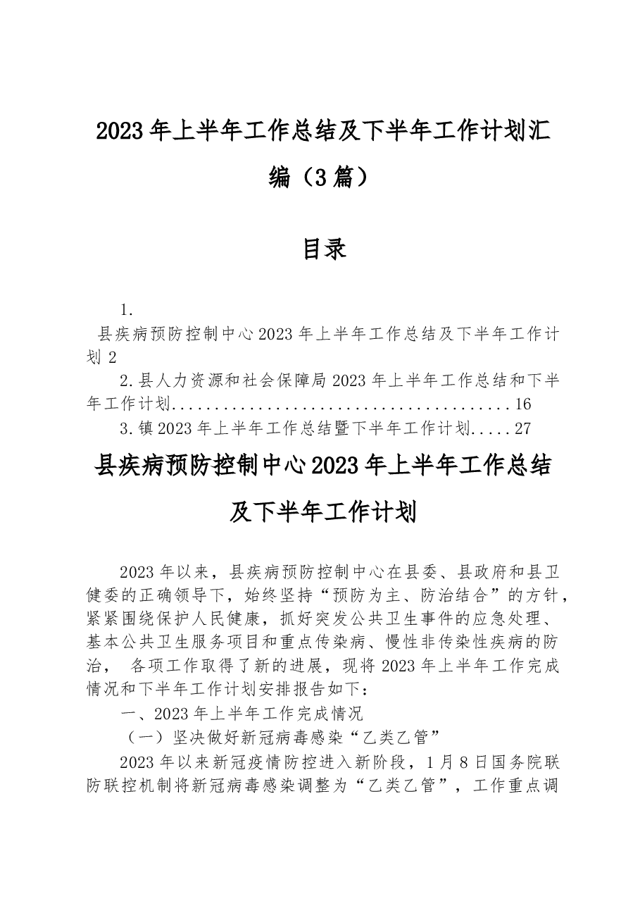 (3篇)2023年上半年工作总结及下半年工作计划汇编.docx,第1页预览
