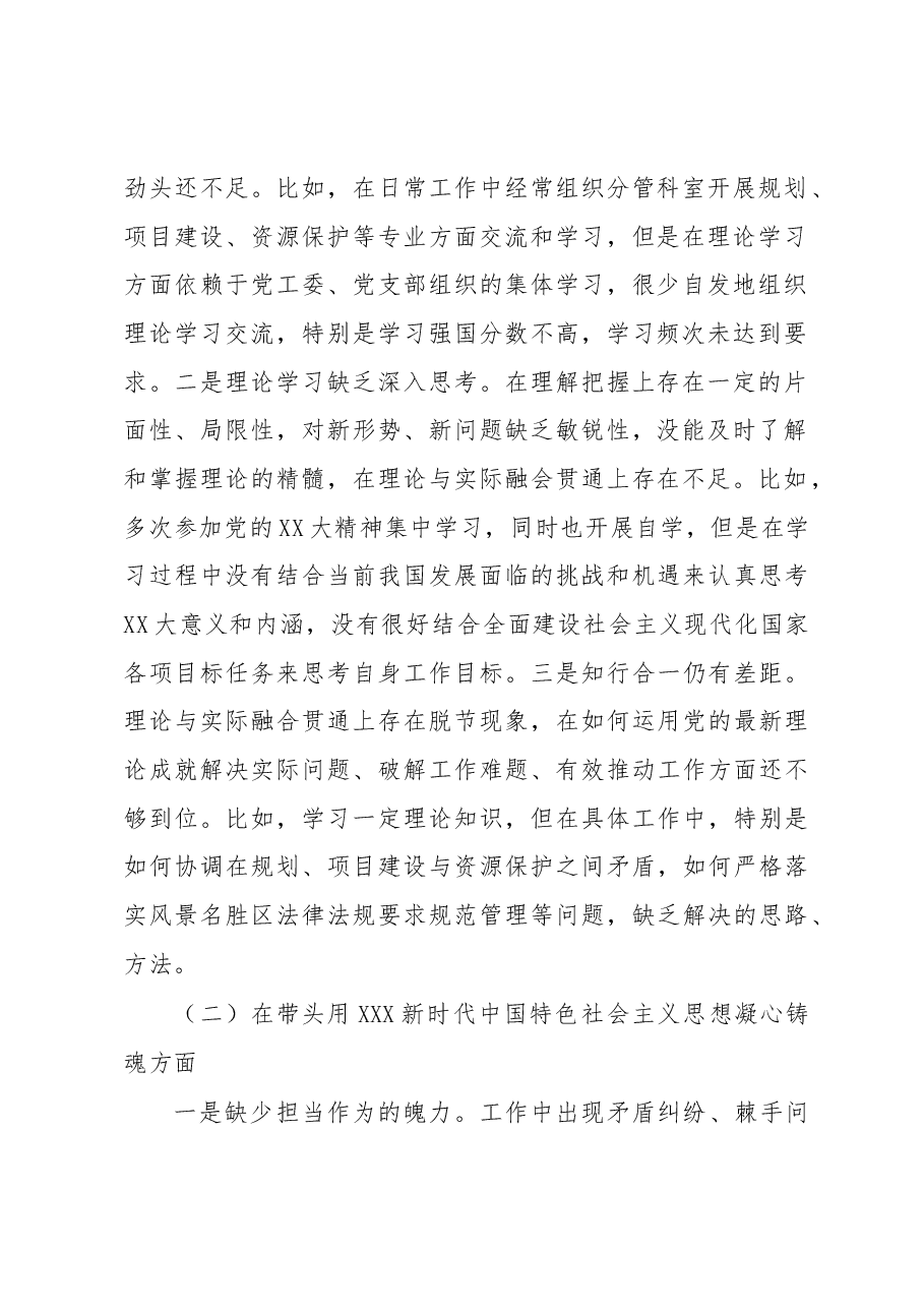 风景名胜区管理处党工委2022年度民主生活会个人发言提纲.docx,第2页预览