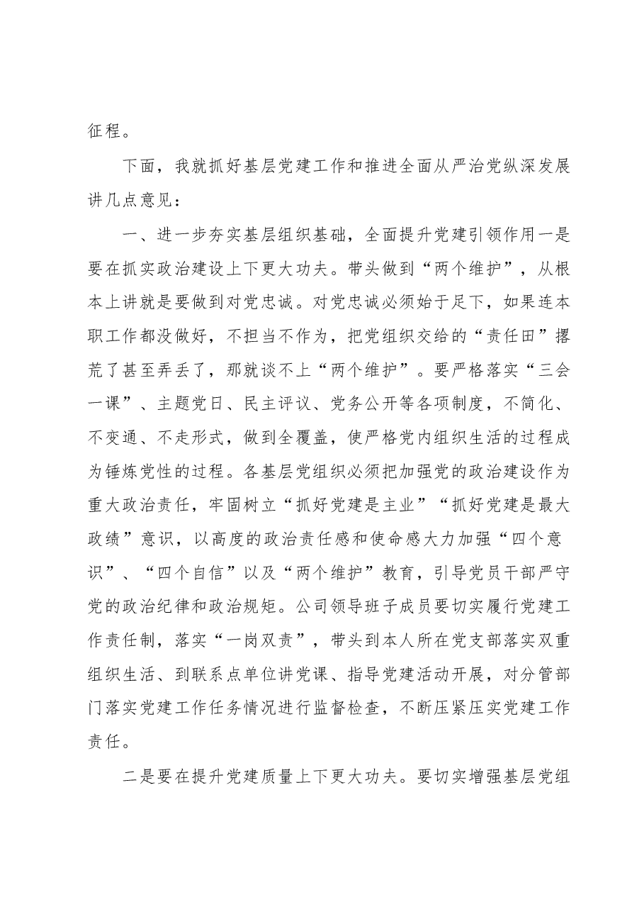 公司党委书记在基层党建工作述职评议考核会暨全面从严治党(党建)工作会上的讲话.docx,第3页预览