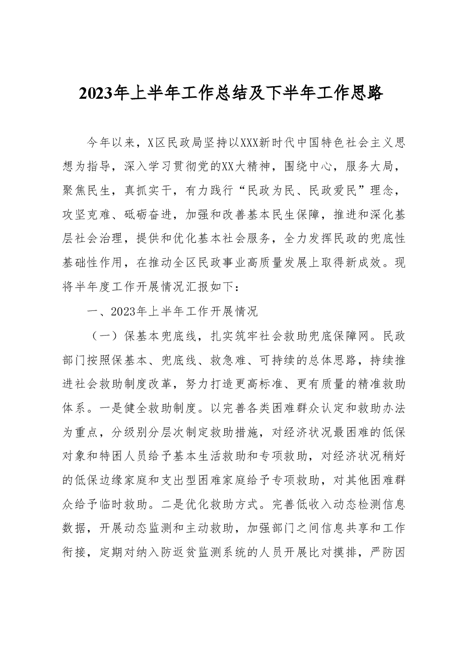 2023年上半年工作总结及下半年工作思路.docx,第1页预览